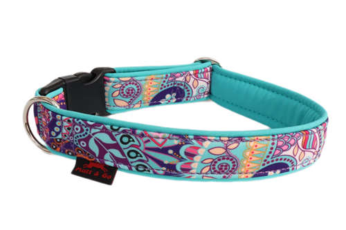 Obojek EASY vzor 3 cm, 35 - 50 cm, fialové ornamenty - tyrkysová  - foto 1