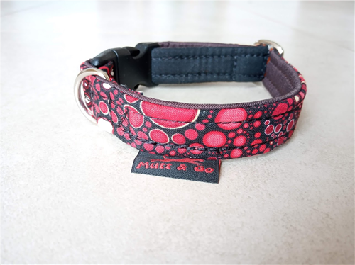 Bavlněný obojek 2 cm, 22 - 30 cm, červené bublinky - hnědá - foto 1