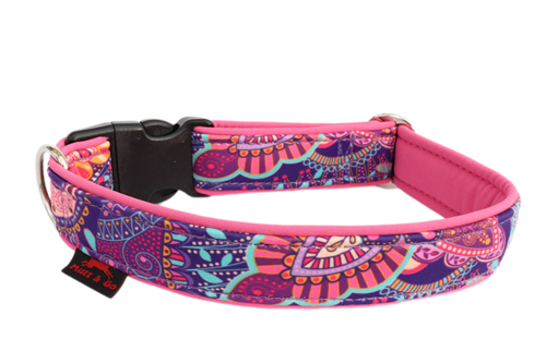 Obojek EASY vzor 3 cm, 35 - 50 cm, fialové ornamenty - sv. růžová - foto 1