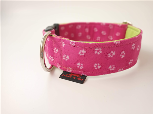 Obojek DESIGN 4 cm, růžová s tlapkami - zelená - foto 1