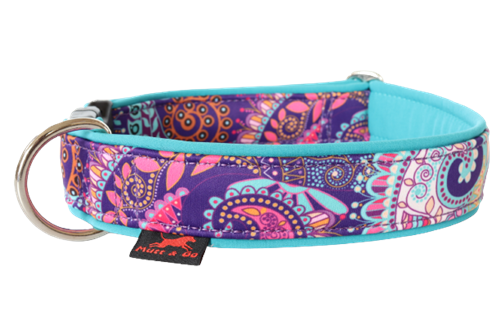 Obojek EASY vzor 4 cm, 45 - 65 cm, ornamenty - tyrkysová - foto 1