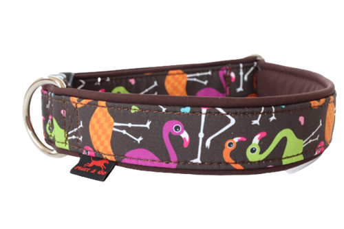 Obojek EASY vzor 4 cm, 45 - 65 cm, plameňáci - hnědá - foto 1