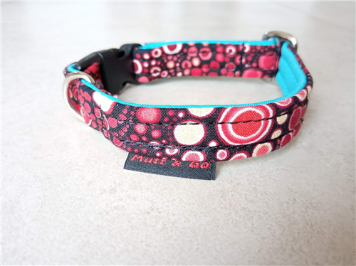 Bavlněný obojek 1,6 cm, 20 - 30 cm, červené bublinky - tyrkysový - foto 1