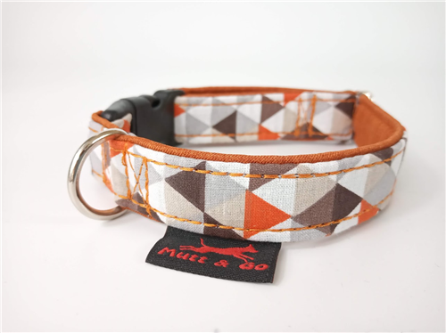 Bavlněný obojek 2 cm, hnědé trojúhelníky - tmavá oranžová - foto 1