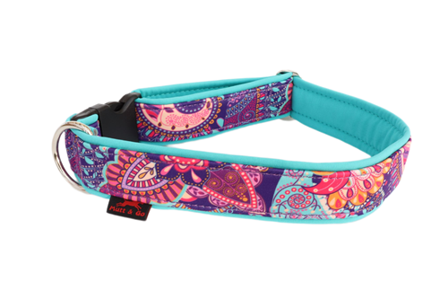 Obojek EASY 4 cm, 45 - 65 cm, fialové ornamenty - tyrkysová - foto 1