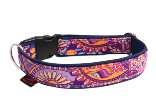 Obojek EASY vzor 3 cm, 35 - 50 cm, fialové ornamenty - tm. modrá - foto 1