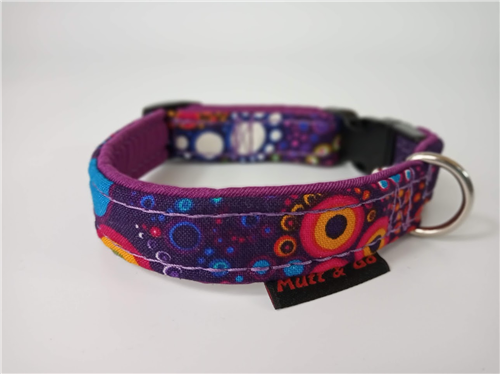 Bavlněný obojek 1,6 cm, fialové bublinky - purpurová - foto 1